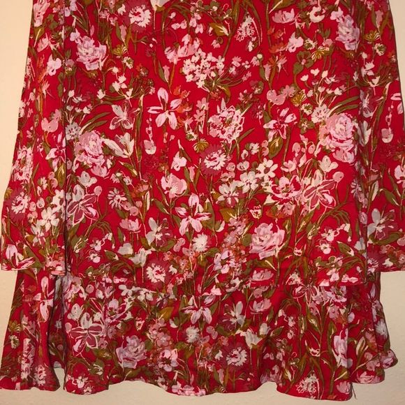 Lulu’s Red Sleeveless Floral Ruffle Dress Medium - Picture 3 of 6